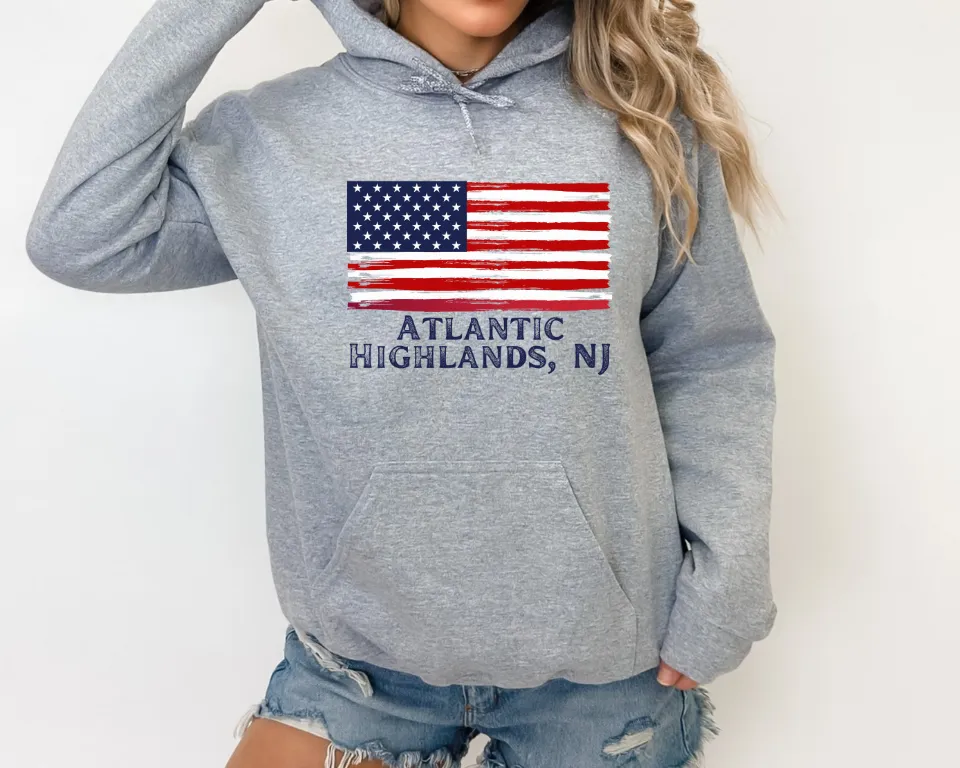 Atlantic Highlands NJ Hoodie, American Flag
