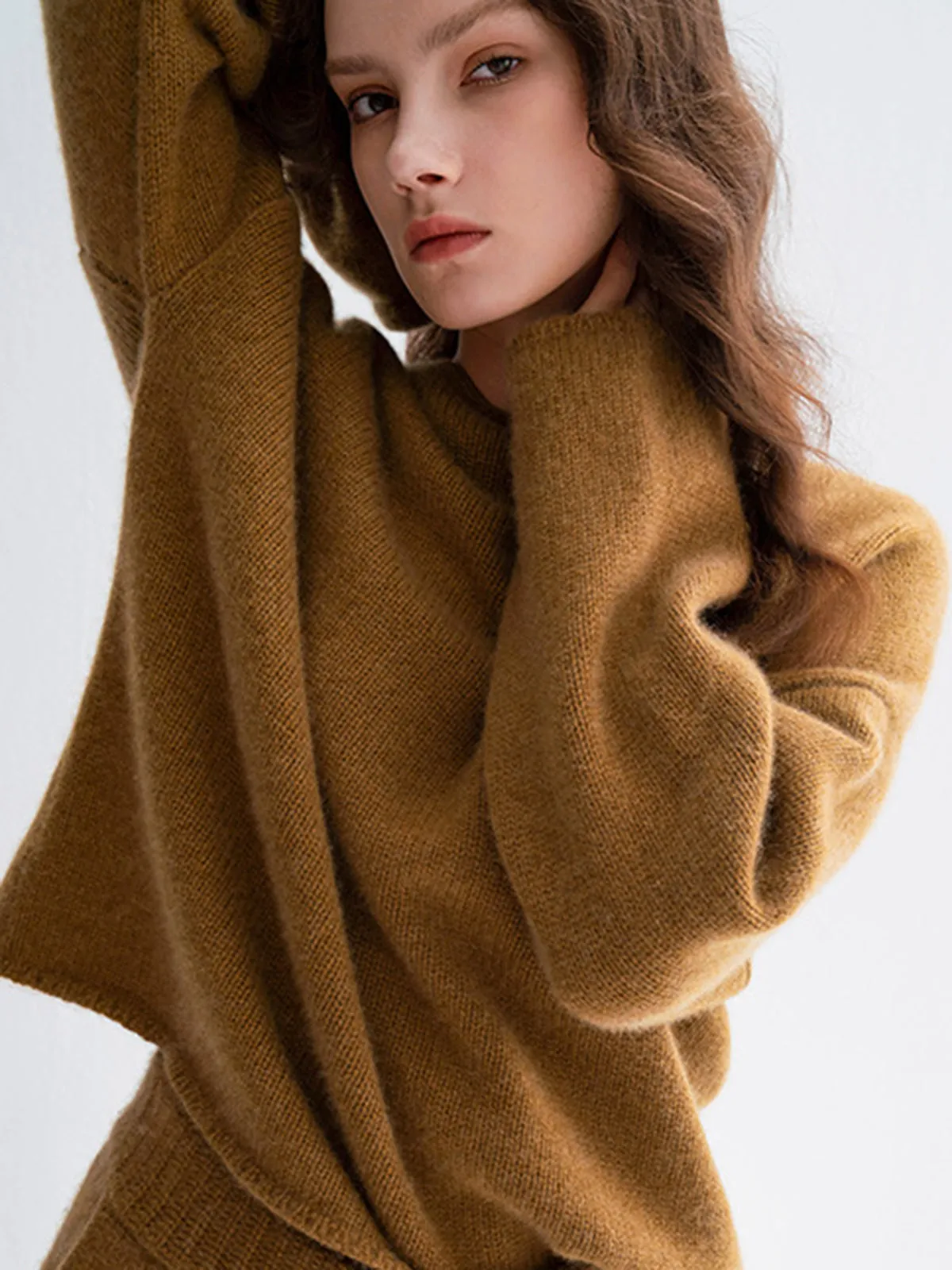 Autumn/Winter Women's Cashmere Thick Shorts Set, Casual and Loose-Fitting, 100% Pure Cashmere Knit Sweater Two-Piece Set
