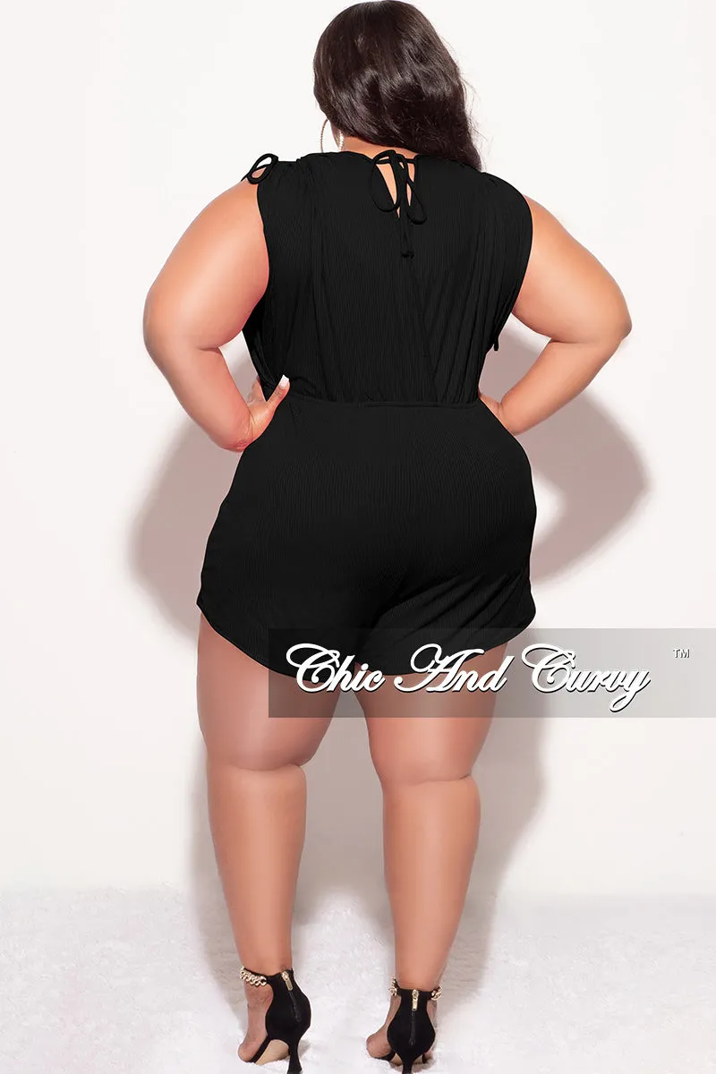 Final Sale Plus Size Ribbed Faux Wrap Romper in Black