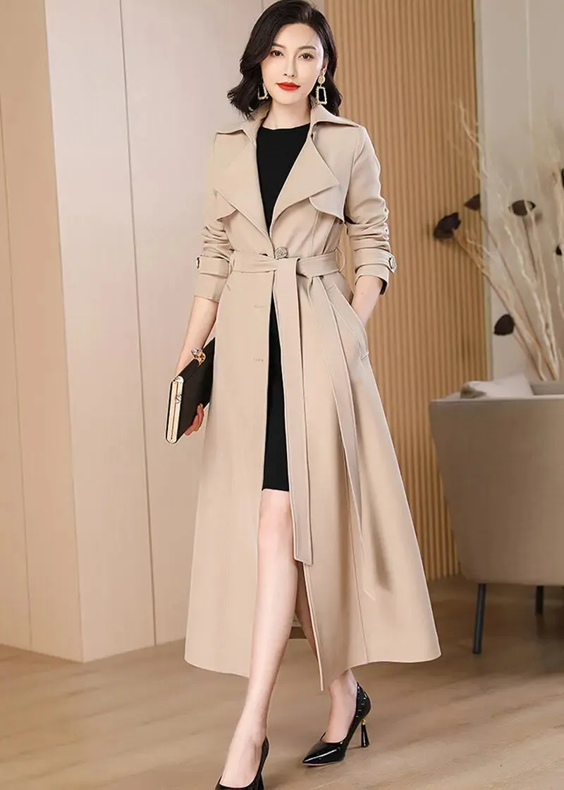 Gun Flap Single Breasted Belted Long Trench Coat