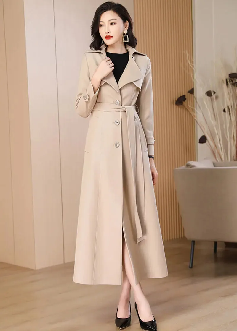 Gun Flap Single Breasted Belted Long Trench Coat