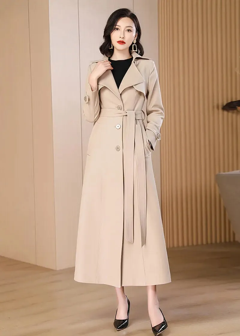 Gun Flap Single Breasted Belted Long Trench Coat