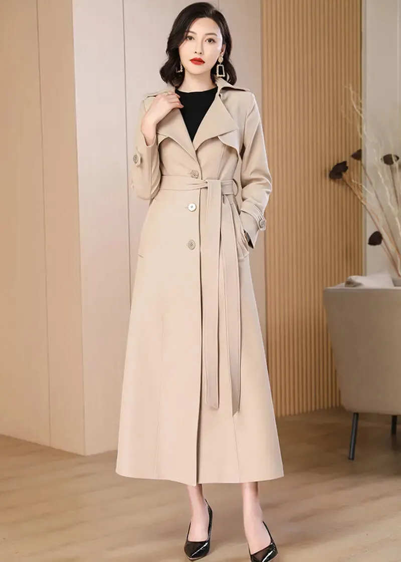 Gun Flap Single Breasted Belted Long Trench Coat