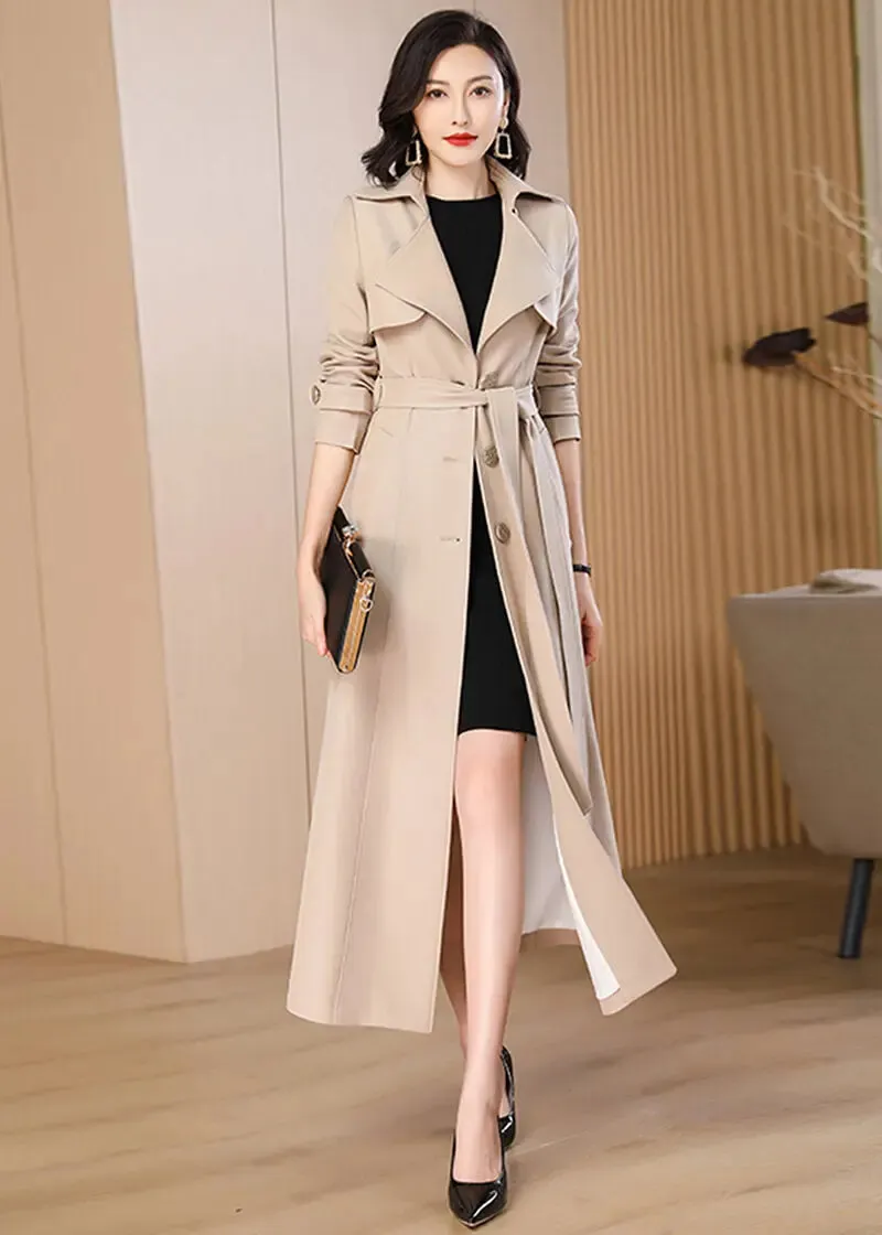 Gun Flap Single Breasted Belted Long Trench Coat