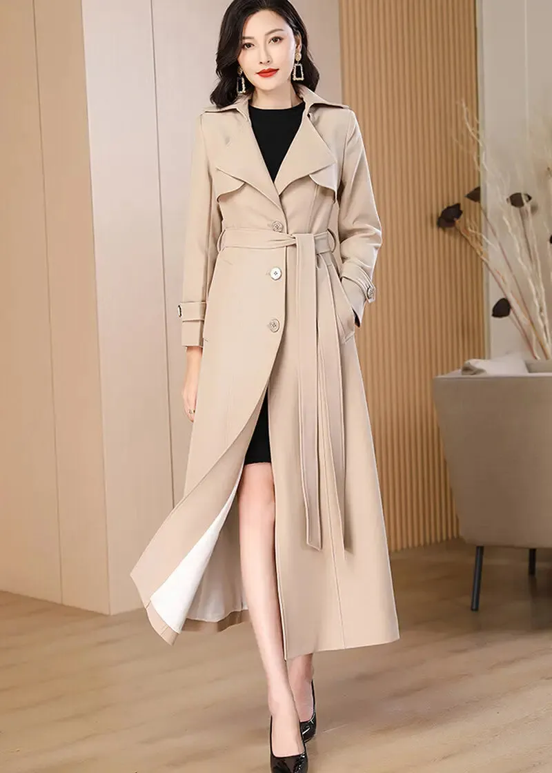 Gun Flap Single Breasted Belted Long Trench Coat