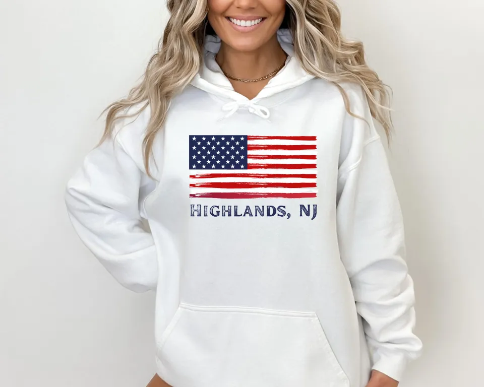Highlands NJ Hoodie, American Flag