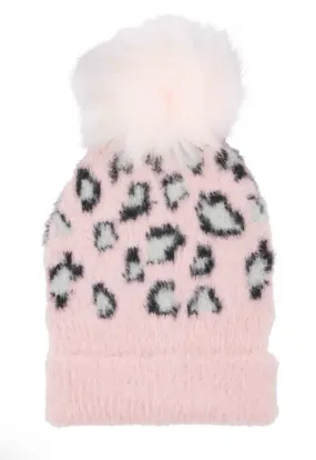 Infant Pink Fuzzy Leopard Hat