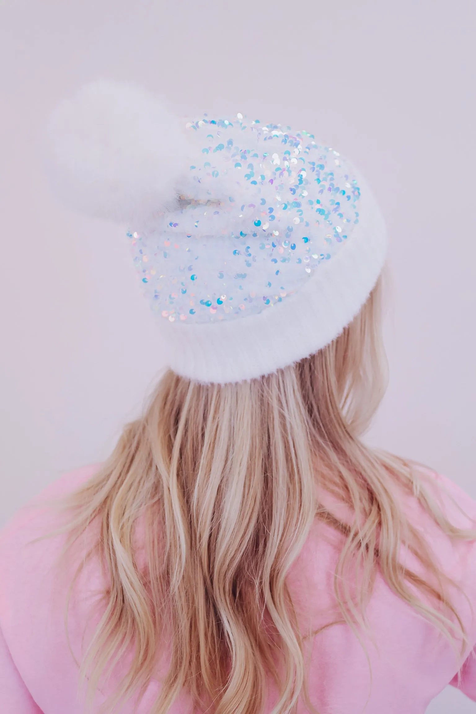Savvy Sequin Pom Beanie - White